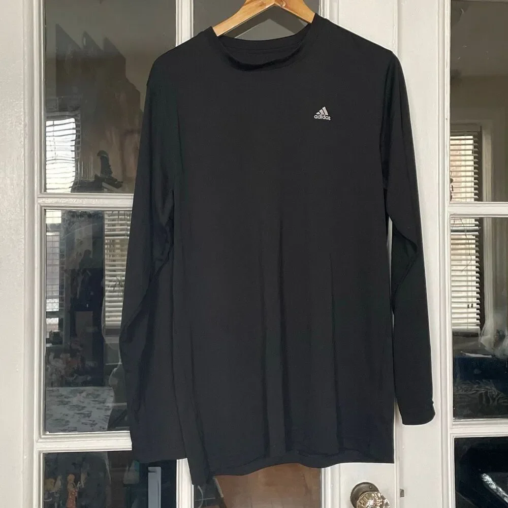 Adidas men’s black athletic long sleeve t shirt activewear gym shirt size medium